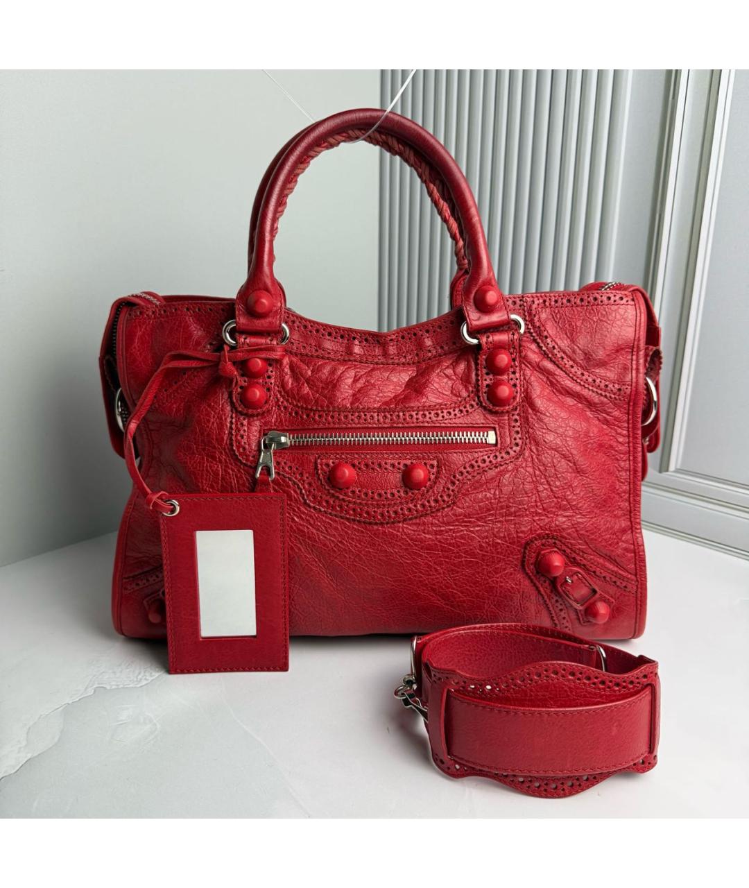 BALENCIAGA Красная кожаная сумка с короткими ручками, фото 9