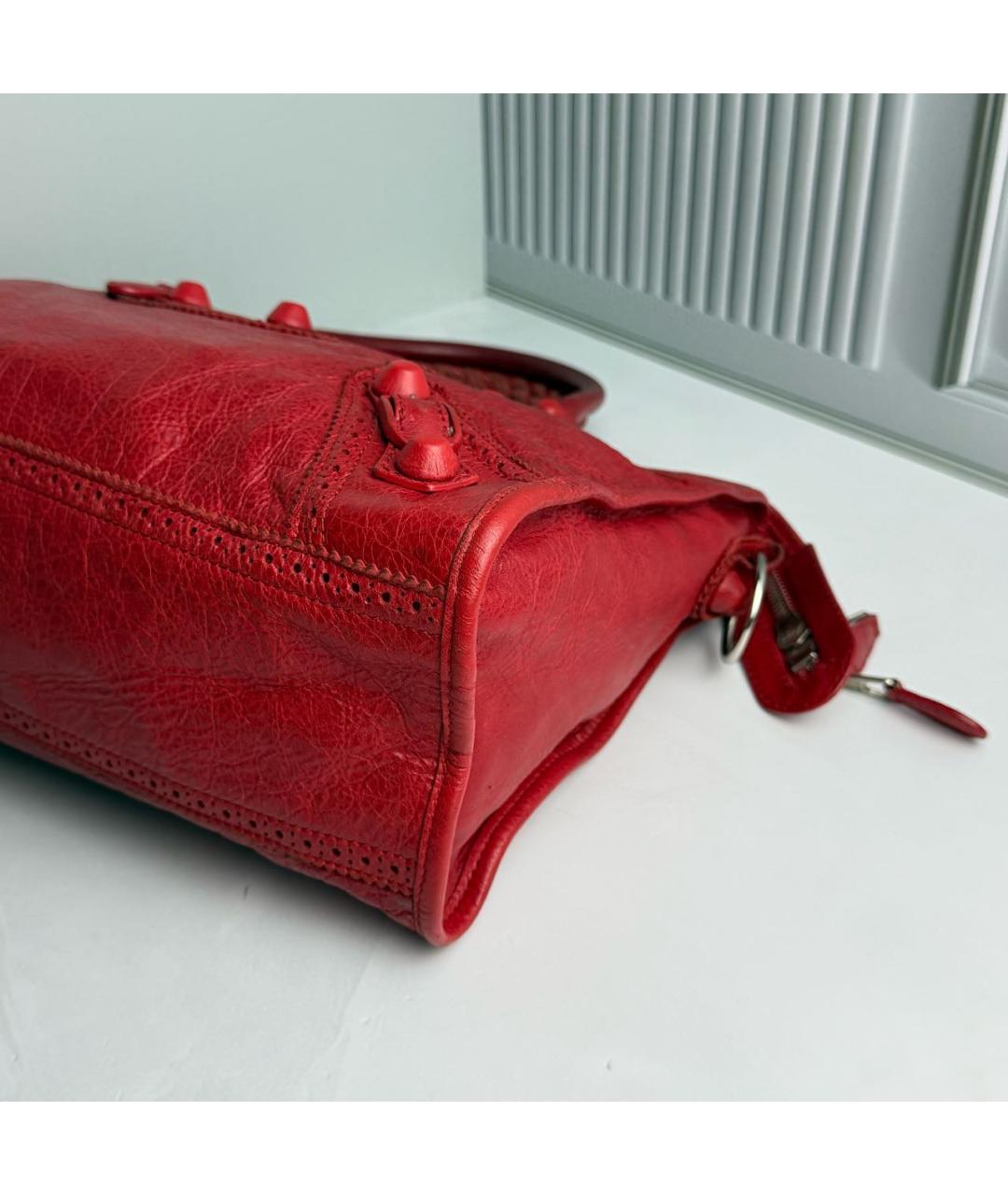 BALENCIAGA Красная кожаная сумка с короткими ручками, фото 5