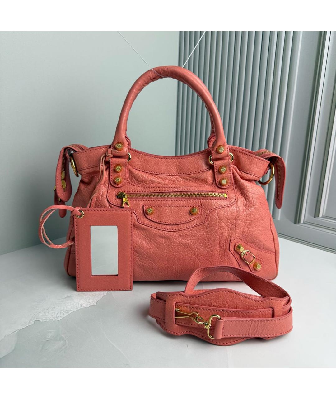 BALENCIAGA Коралловая кожаная сумка с короткими ручками, фото 9