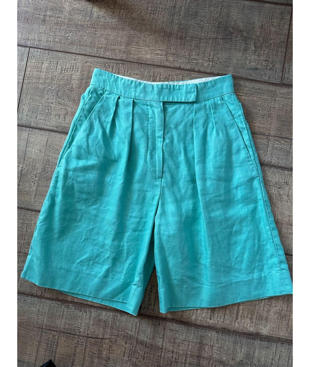 WEEKEND MAX MARA Бирюзовые льняные шорты, фото 9
