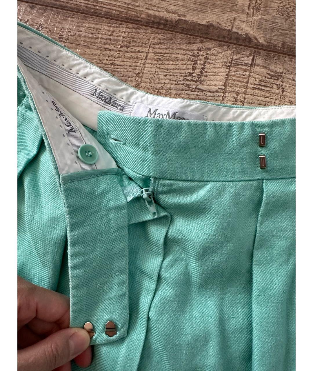 WEEKEND MAX MARA Бирюзовые льняные шорты, фото 3