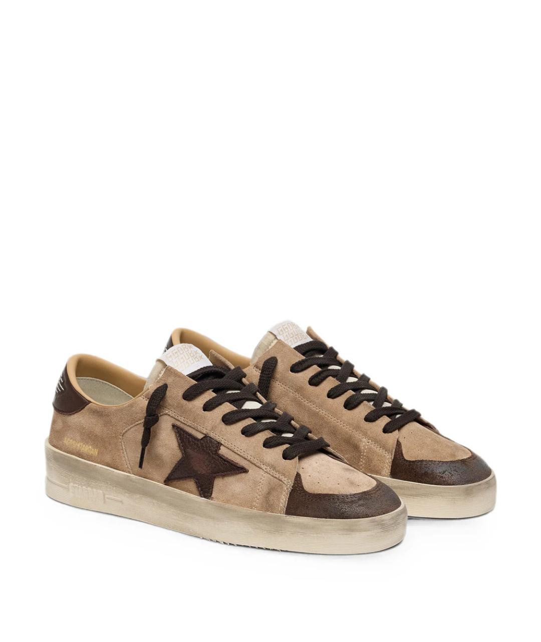 GOLDEN GOOSE Бежевые замшевые низкие кроссовки / кеды, фото 5