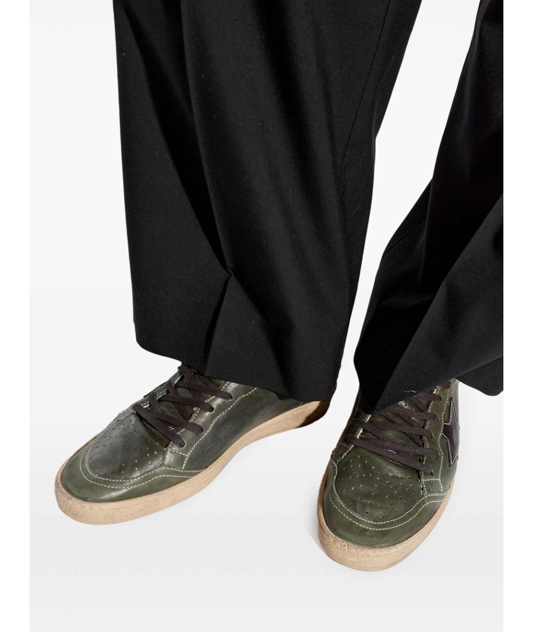 GOLDEN GOOSE Зеленые кожаные низкие кроссовки / кеды, фото 5