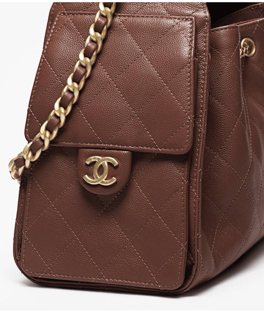 CHANEL Коричневая кожаная сумка тоут, фото 4