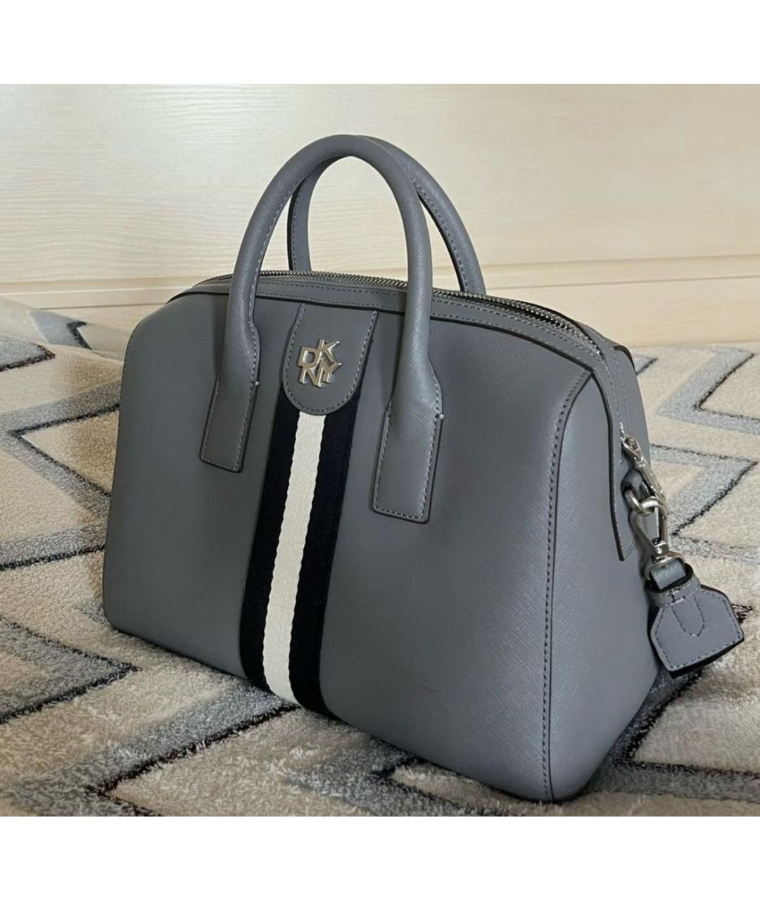 DKNY Серая кожаная сумка с короткими ручками, фото 2