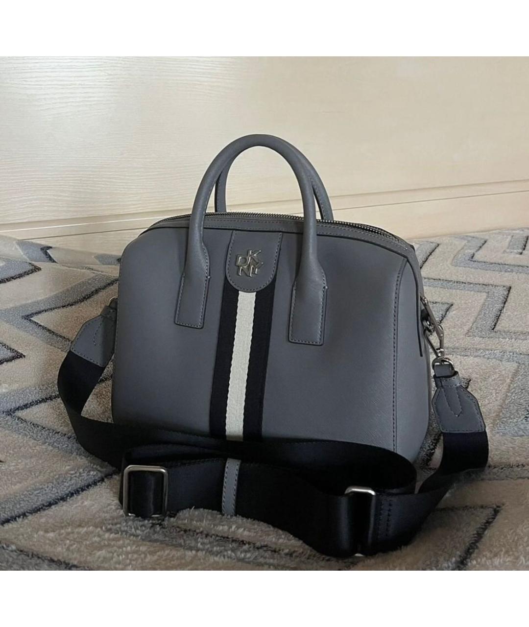 DKNY Серая кожаная сумка с короткими ручками, фото 5