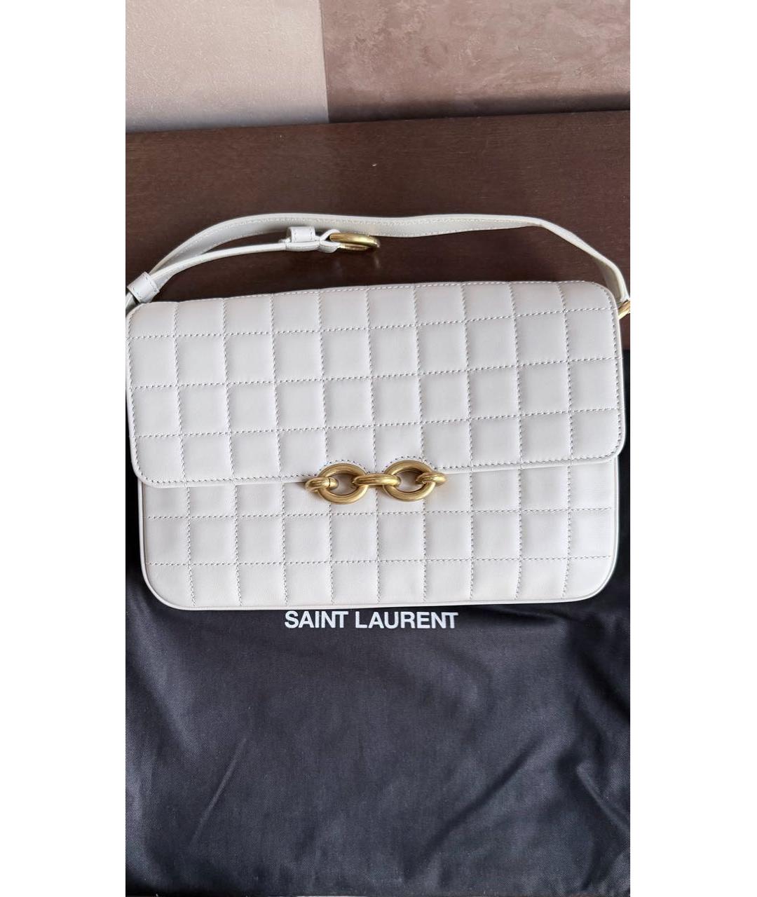 SAINT LAURENT Бежевая кожаная сумка с короткими ручками, фото 7