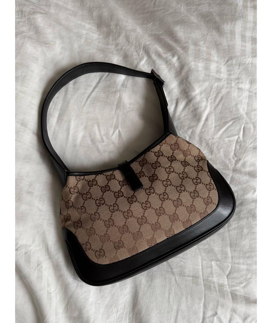 GUCCI Коричневая тканевая сумка с короткими ручками, фото 2