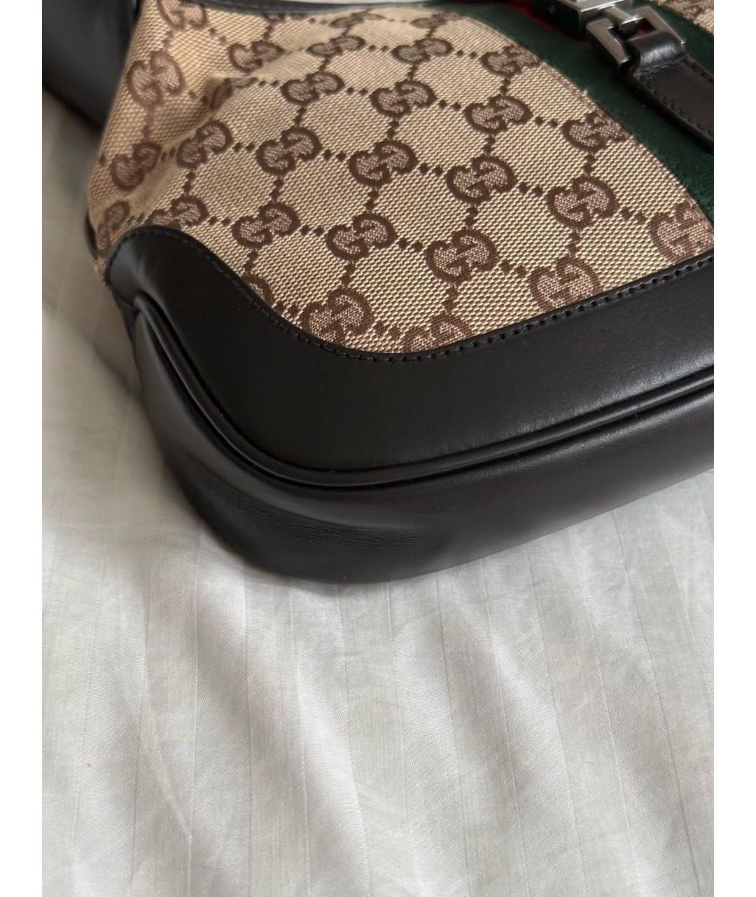GUCCI Коричневая тканевая сумка с короткими ручками, фото 5