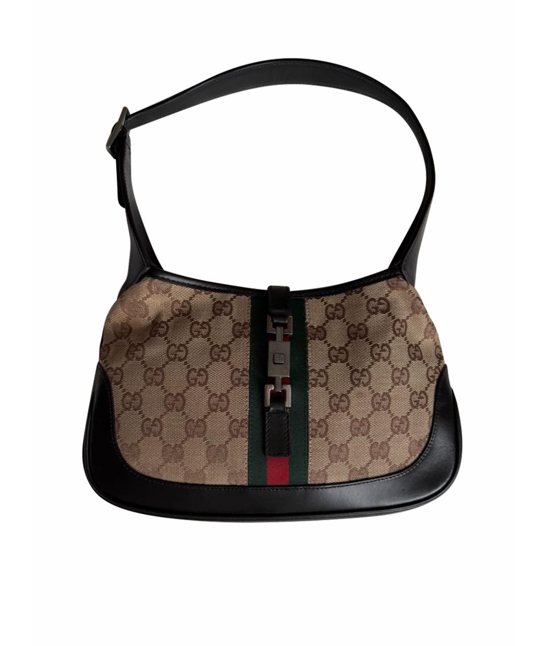 GUCCI Коричневая тканевая сумка с короткими ручками, фото 1