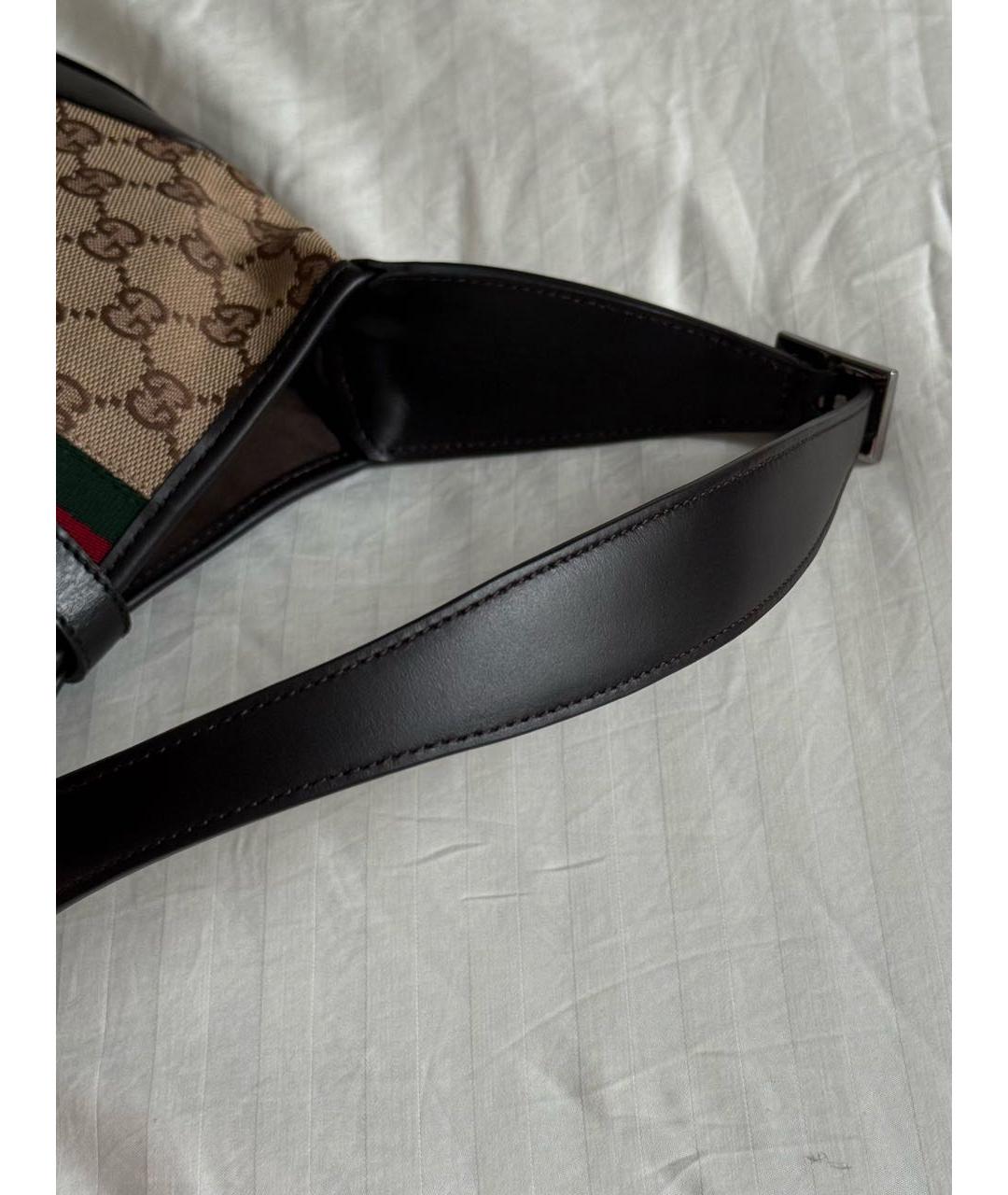 GUCCI Коричневая тканевая сумка с короткими ручками, фото 3