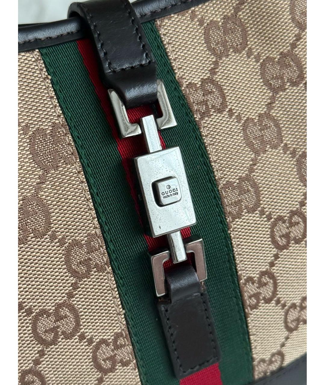 GUCCI Коричневая тканевая сумка с короткими ручками, фото 4