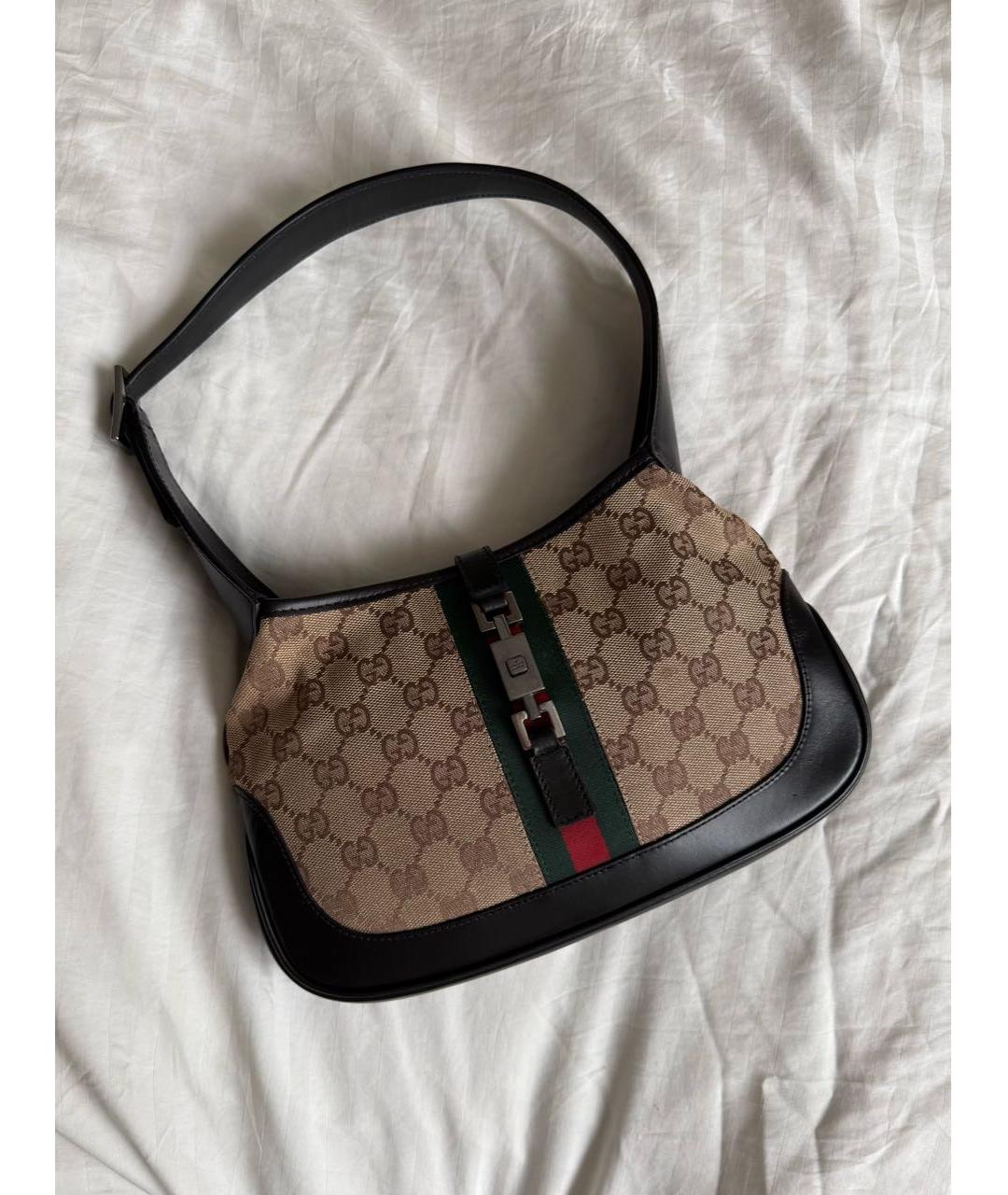 GUCCI Коричневая тканевая сумка с короткими ручками, фото 9