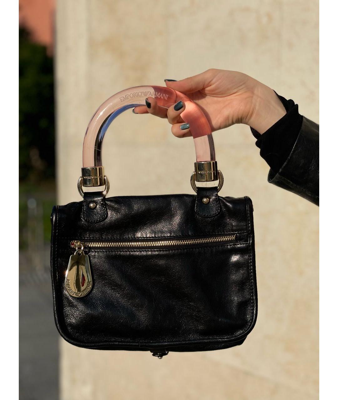 EMPORIO ARMANI Черная кожаная сумка с короткими ручками, фото 4