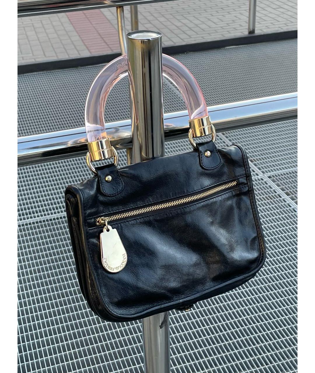 EMPORIO ARMANI Черная кожаная сумка с короткими ручками, фото 3