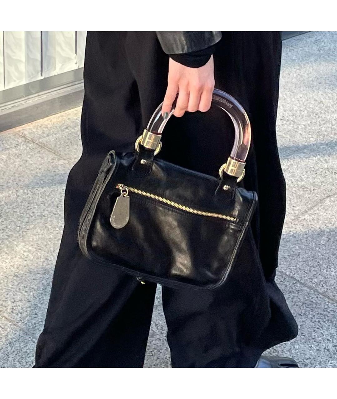 EMPORIO ARMANI Черная кожаная сумка с короткими ручками, фото 6