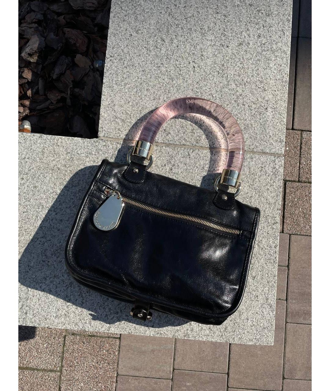 EMPORIO ARMANI Черная кожаная сумка с короткими ручками, фото 2