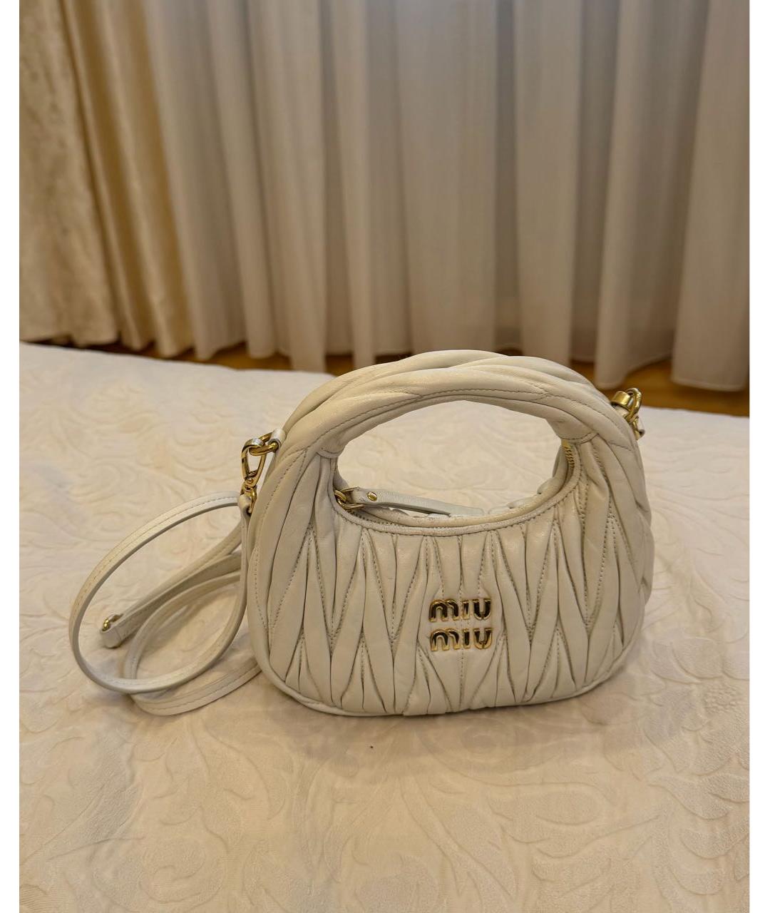 MIU MIU Белая кожаная сумка с короткими ручками, фото 9