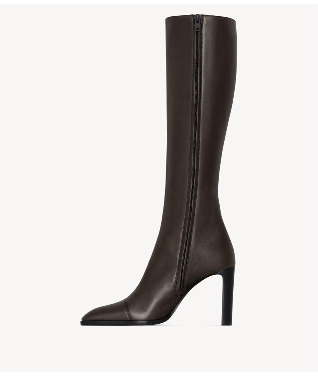 SAINT LAURENT Коричневые кожаные ботфорты, фото 3