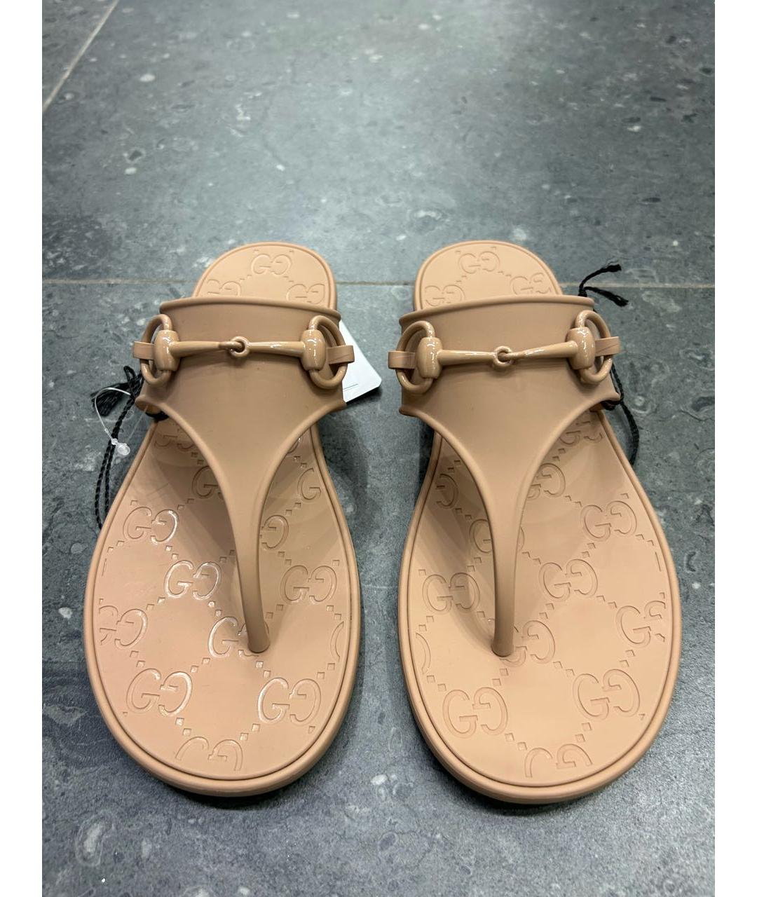 GUCCI Коричневые резиновые шлепанцы, фото 2
