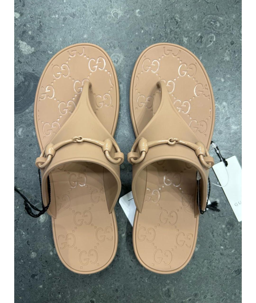 GUCCI Коричневые резиновые шлепанцы, фото 3