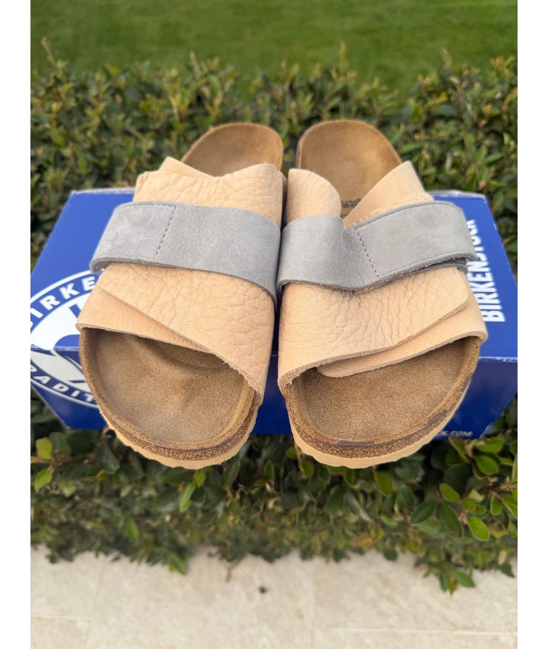 BIRKENSTOCK Бежевые нубуковые шлепанцы, фото 2