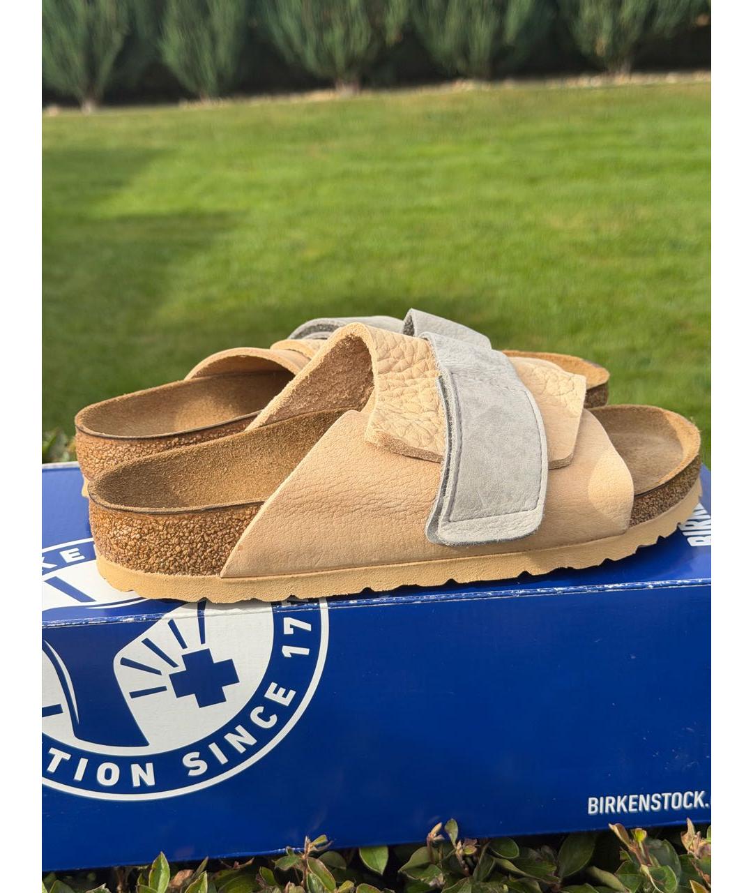 BIRKENSTOCK Бежевые нубуковые шлепанцы, фото 5