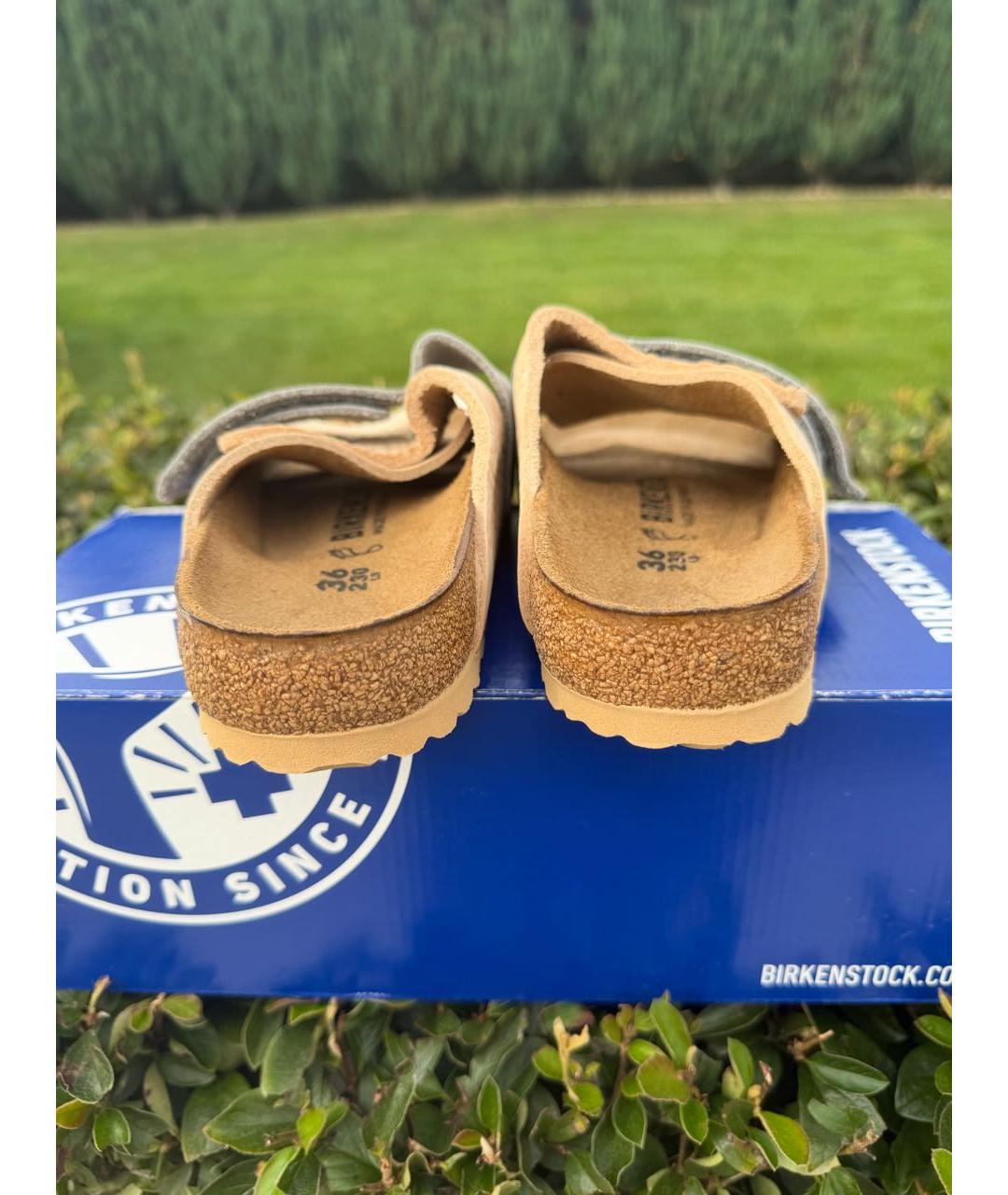 BIRKENSTOCK Бежевые нубуковые шлепанцы, фото 4
