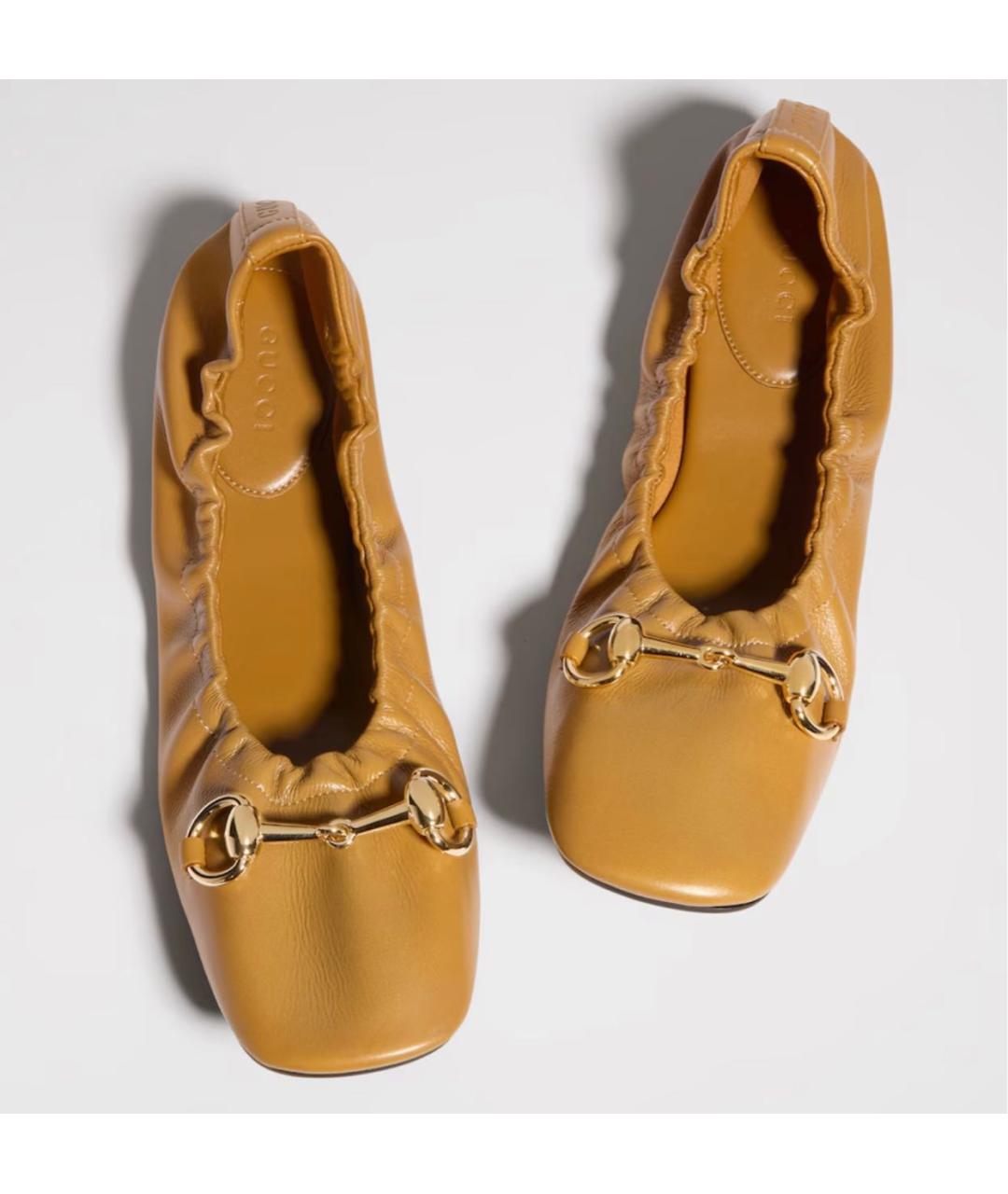 GUCCI Золотые кожаные балетки, фото 3