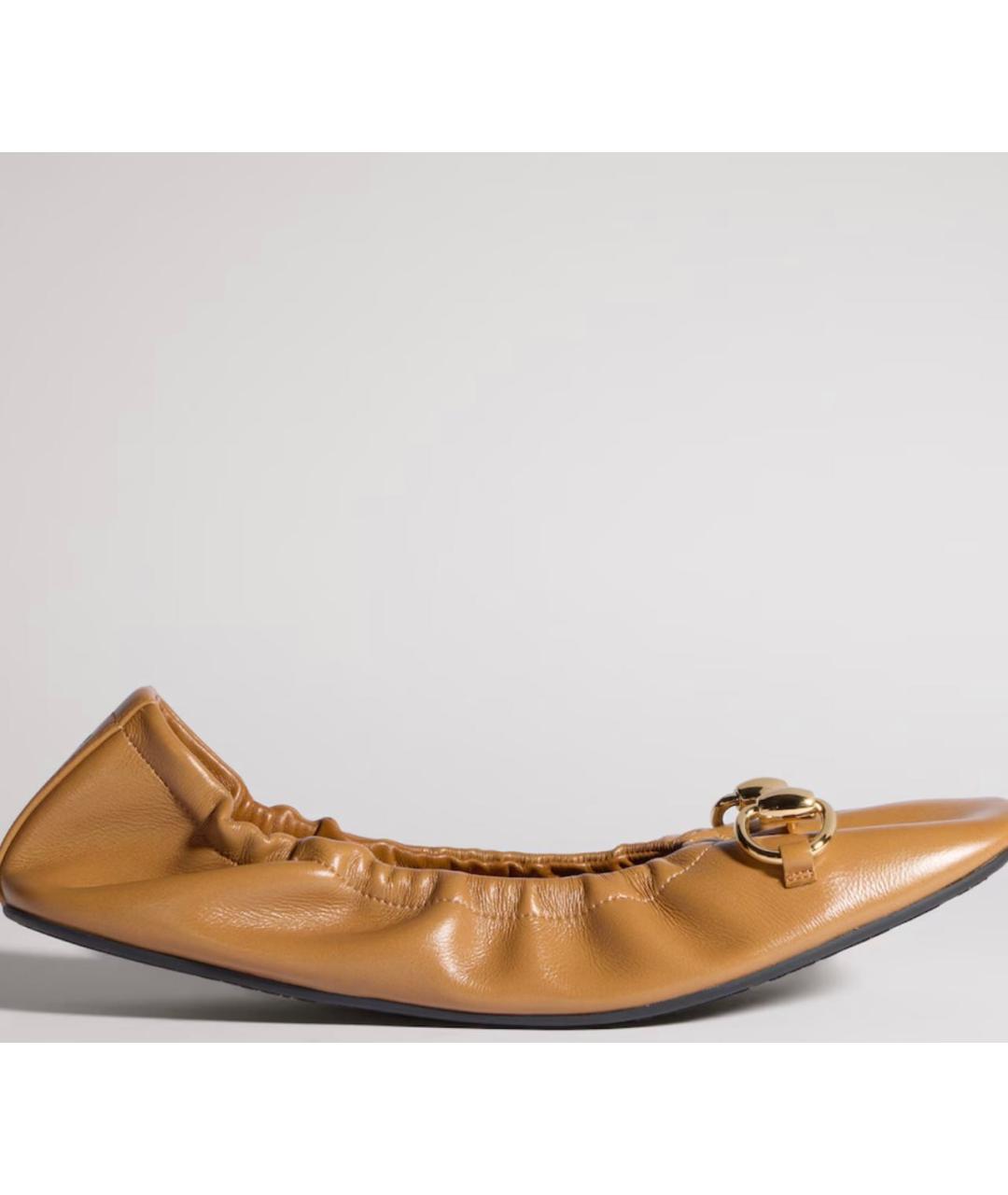 GUCCI Золотые кожаные балетки, фото 5