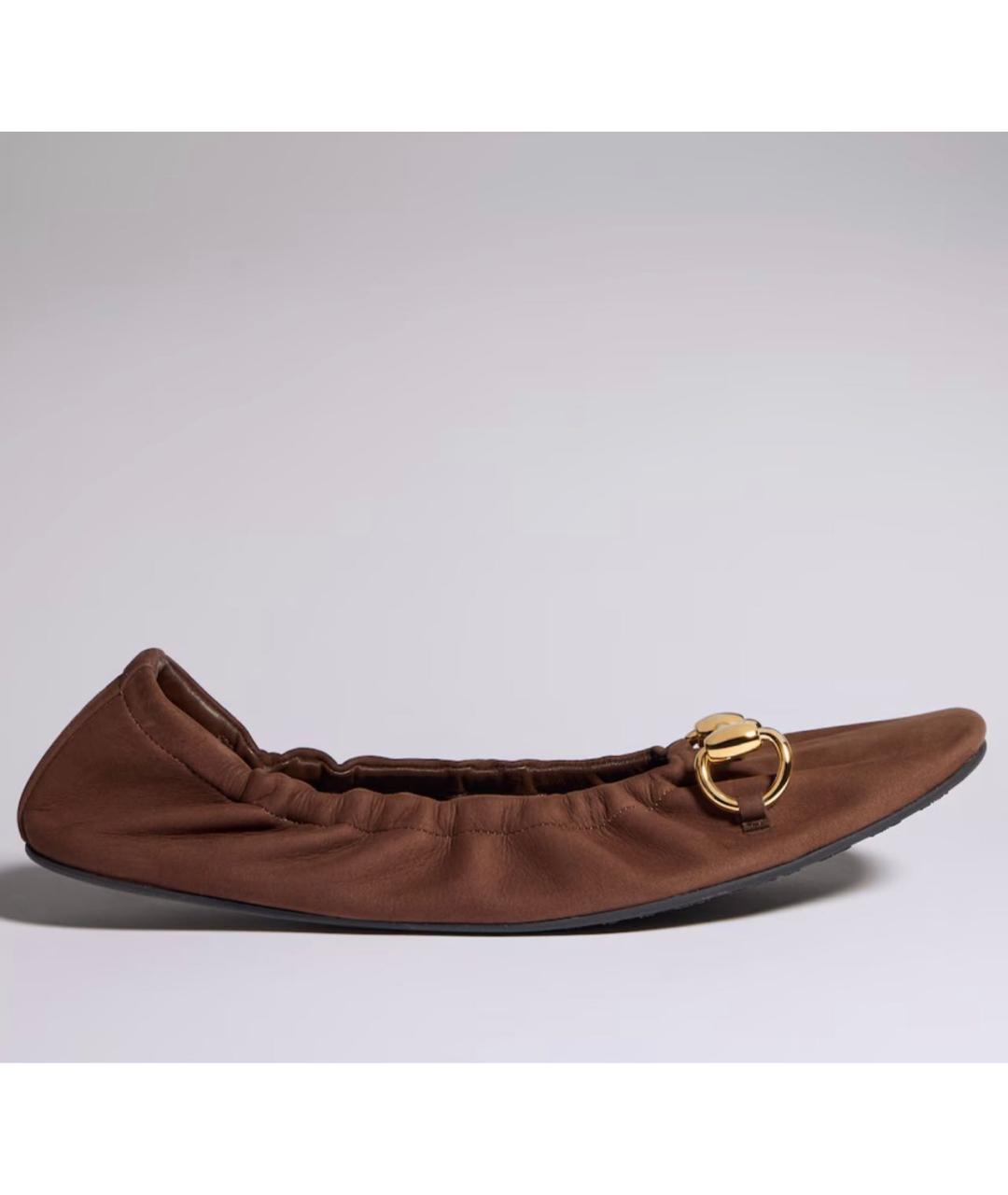 GUCCI Коричневые нубуковые балетки, фото 6