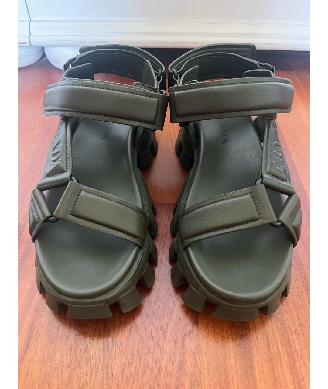 PRADA Хаки кожаные босоножки, фото 2