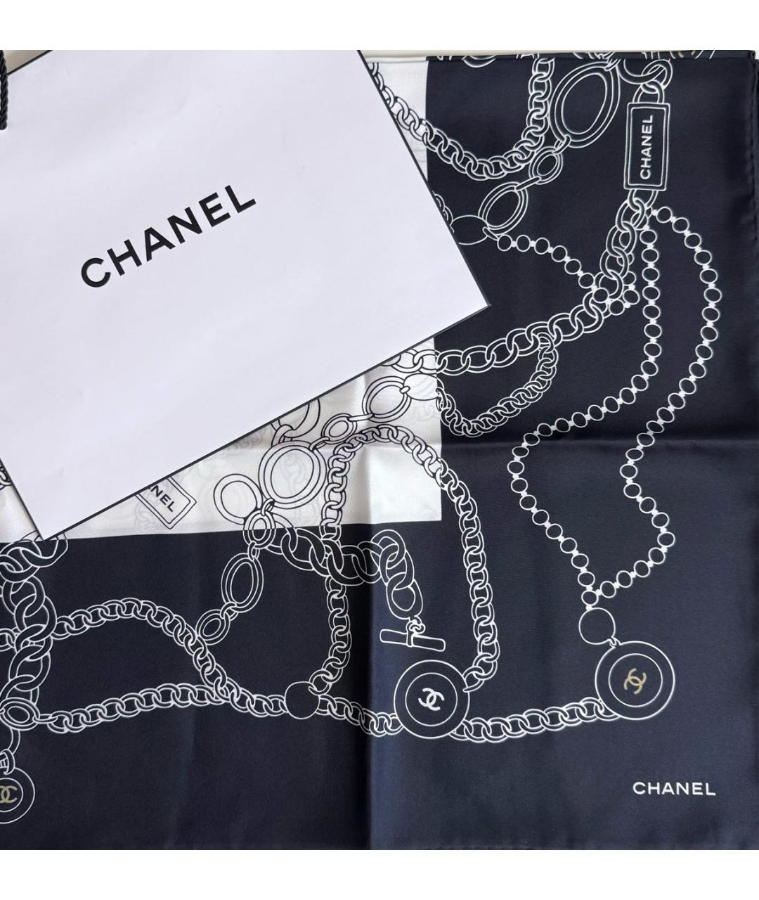 CHANEL Черный шелковый платок, фото 5