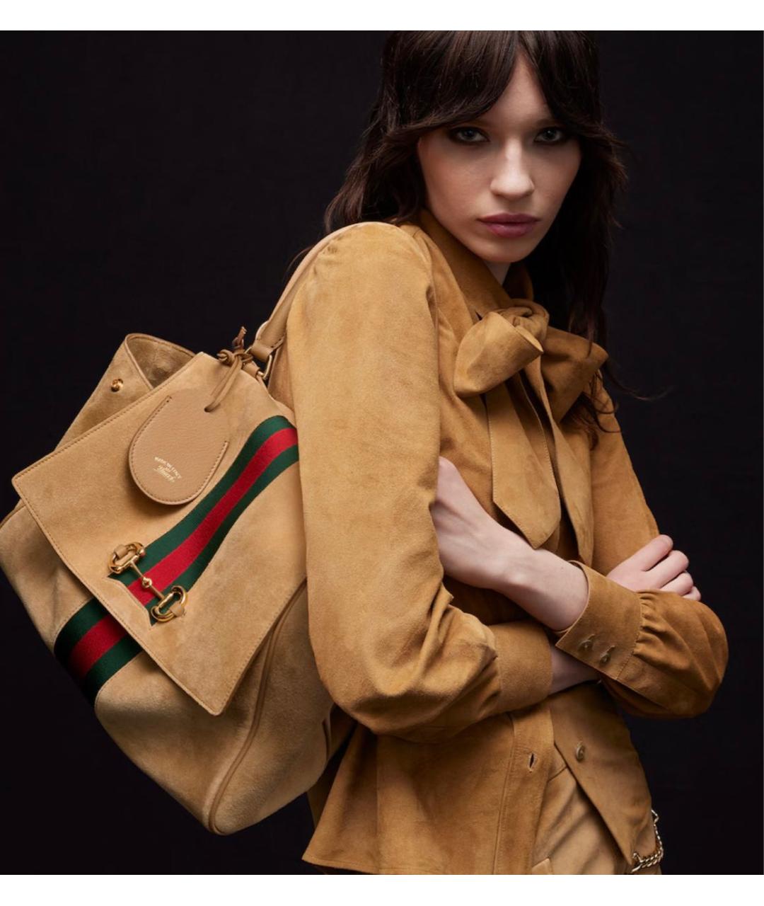 GUCCI Бежевая замшевая сумка с короткими ручками, фото 2