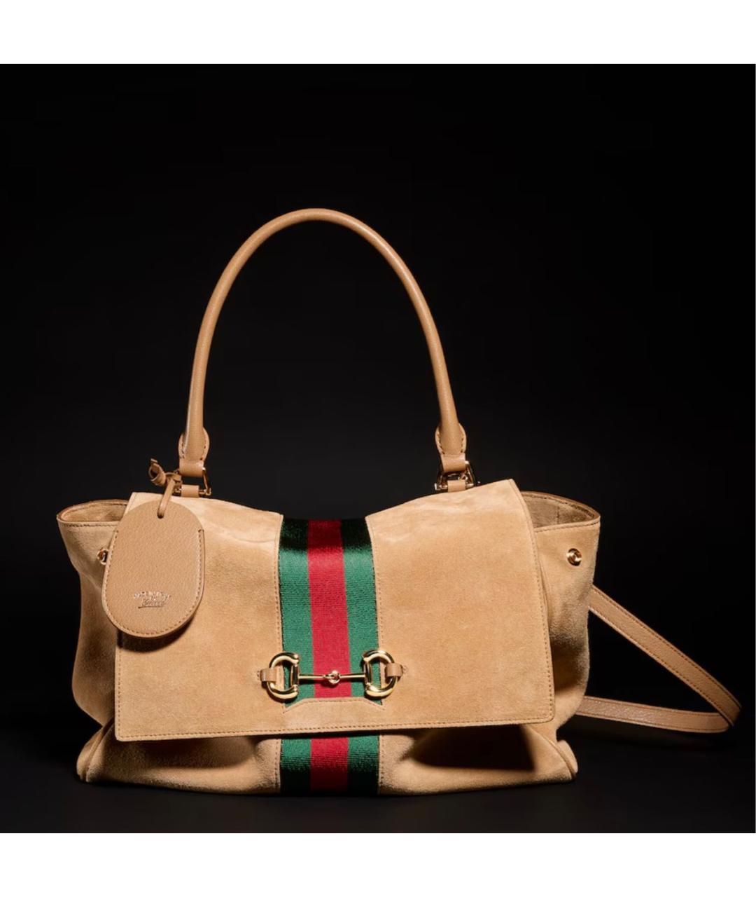 GUCCI Бежевая замшевая сумка с короткими ручками, фото 5
