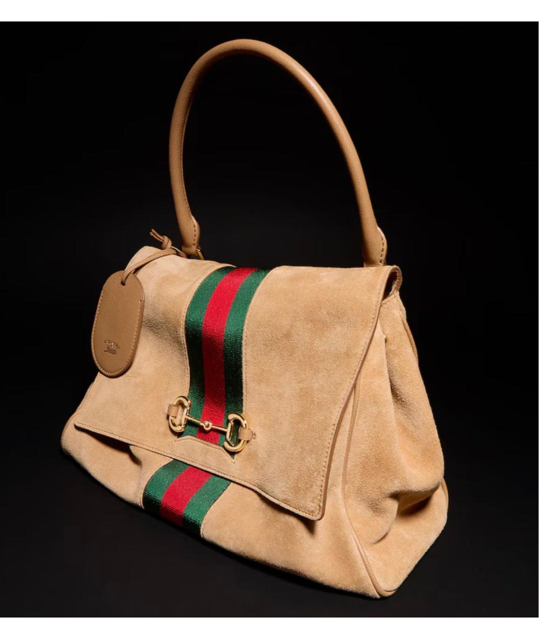 GUCCI Бежевая замшевая сумка с короткими ручками, фото 3