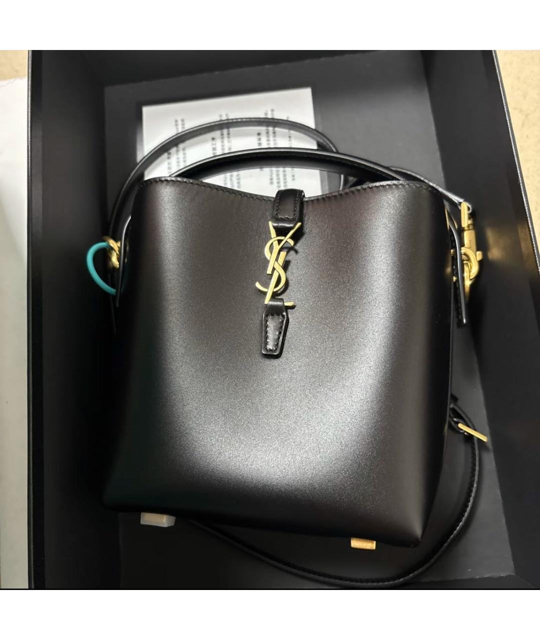 SAINT LAURENT Черная кожаная сумка с короткими ручками, фото 5