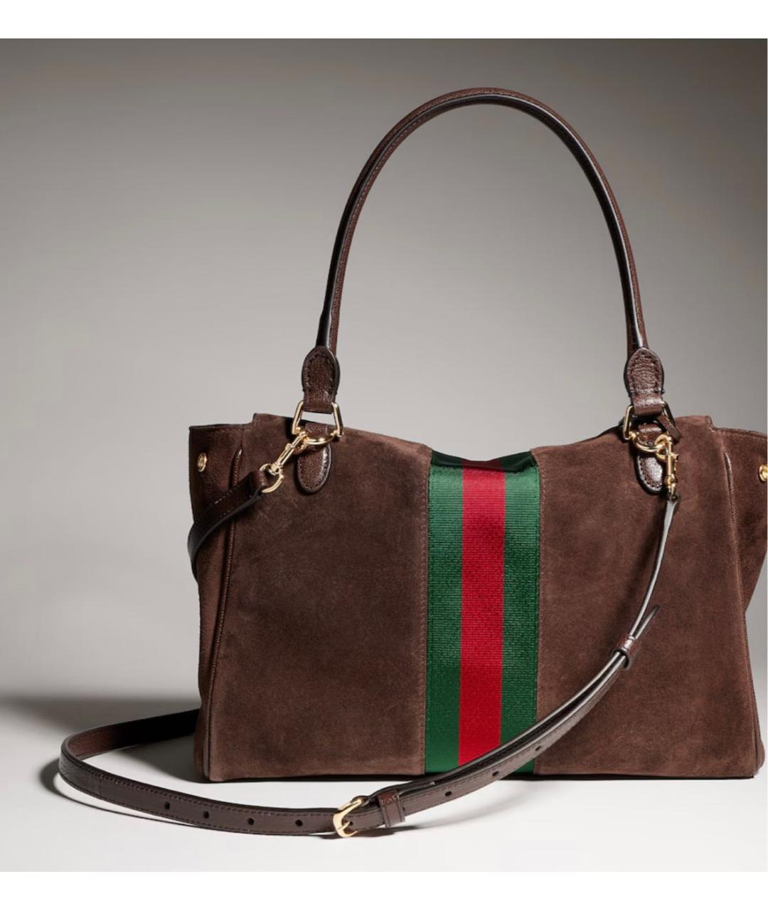GUCCI Коричневая замшевая сумка с короткими ручками, фото 5