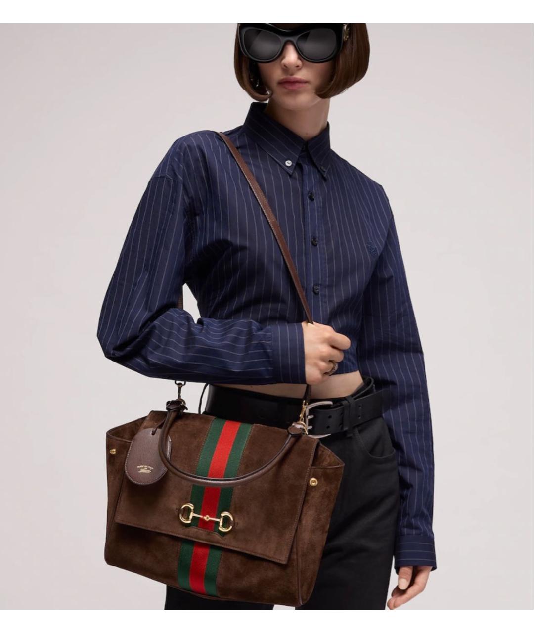 GUCCI Коричневая замшевая сумка с короткими ручками, фото 3