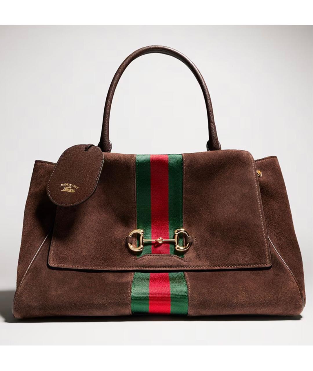 GUCCI Коричневая замшевая сумка с короткими ручками, фото 7