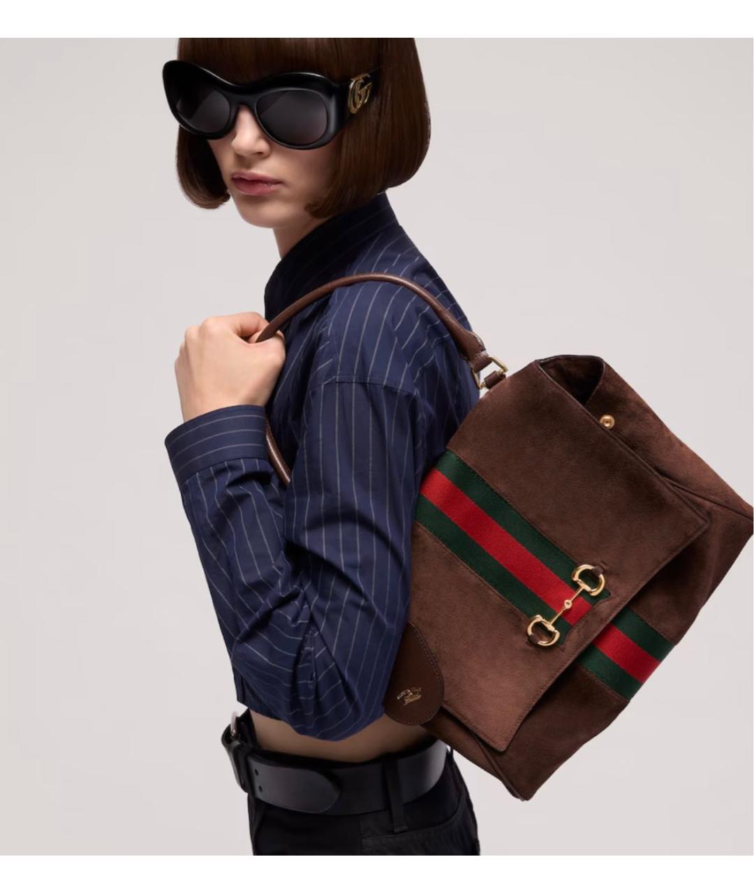 GUCCI Коричневая замшевая сумка с короткими ручками, фото 2