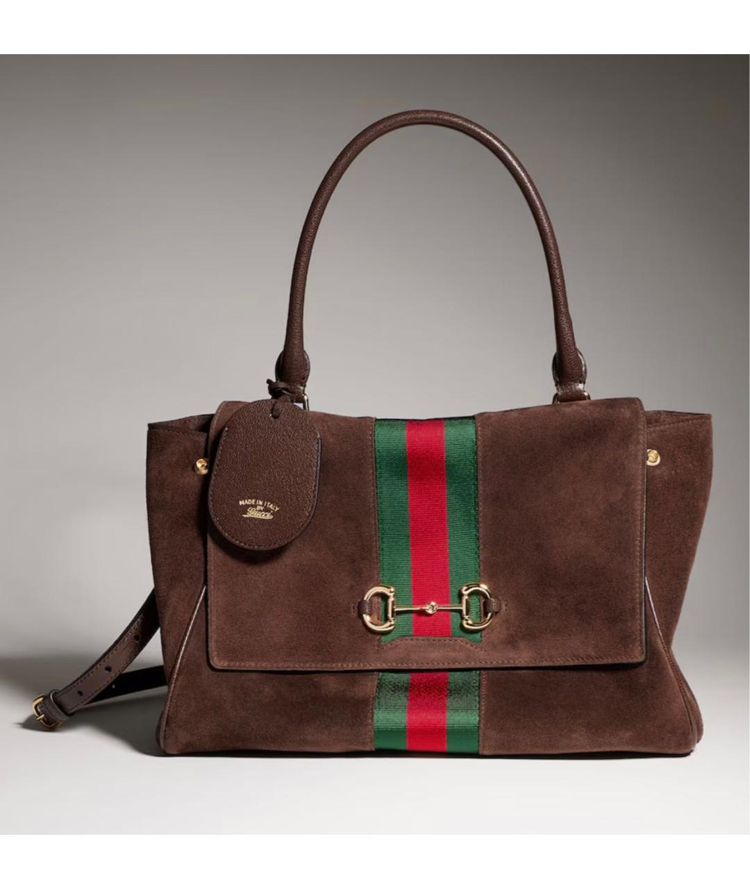 GUCCI Коричневая замшевая сумка с короткими ручками, фото 4
