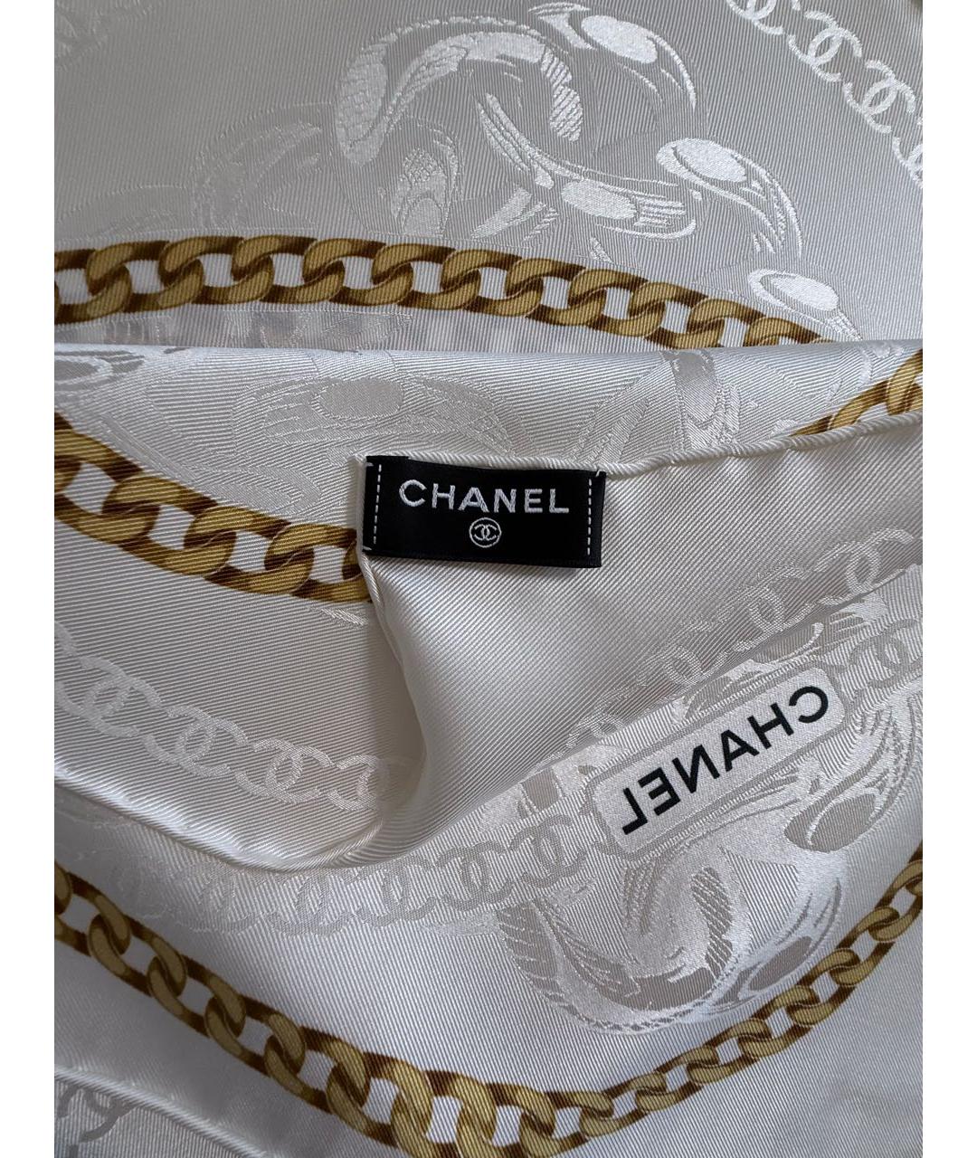CHANEL Белый шелковый платок, фото 4
