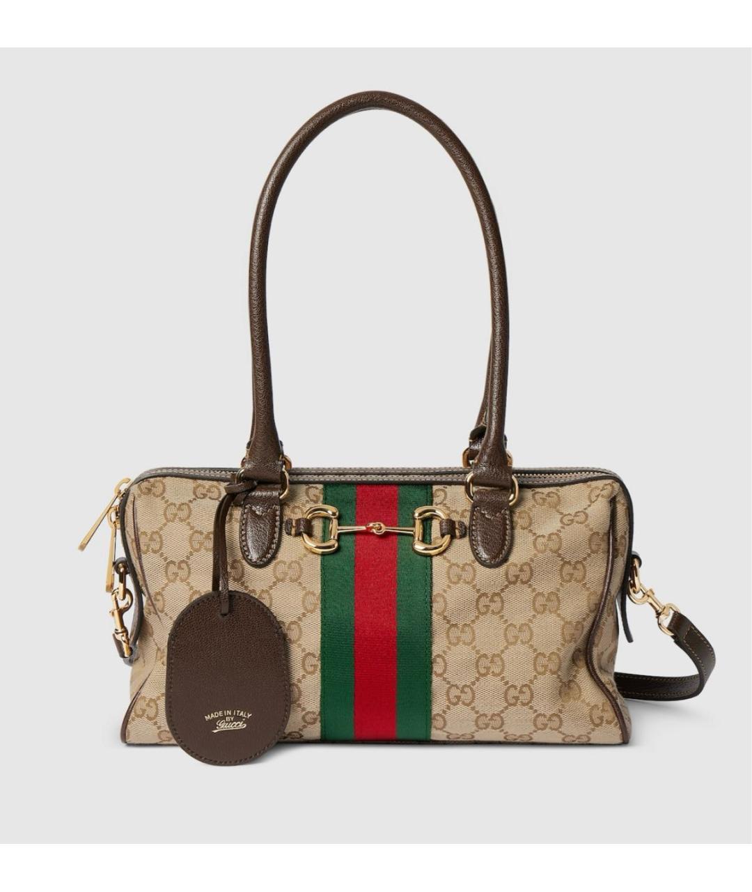 GUCCI Бежевая сумка с короткими ручками из канвы, фото 6