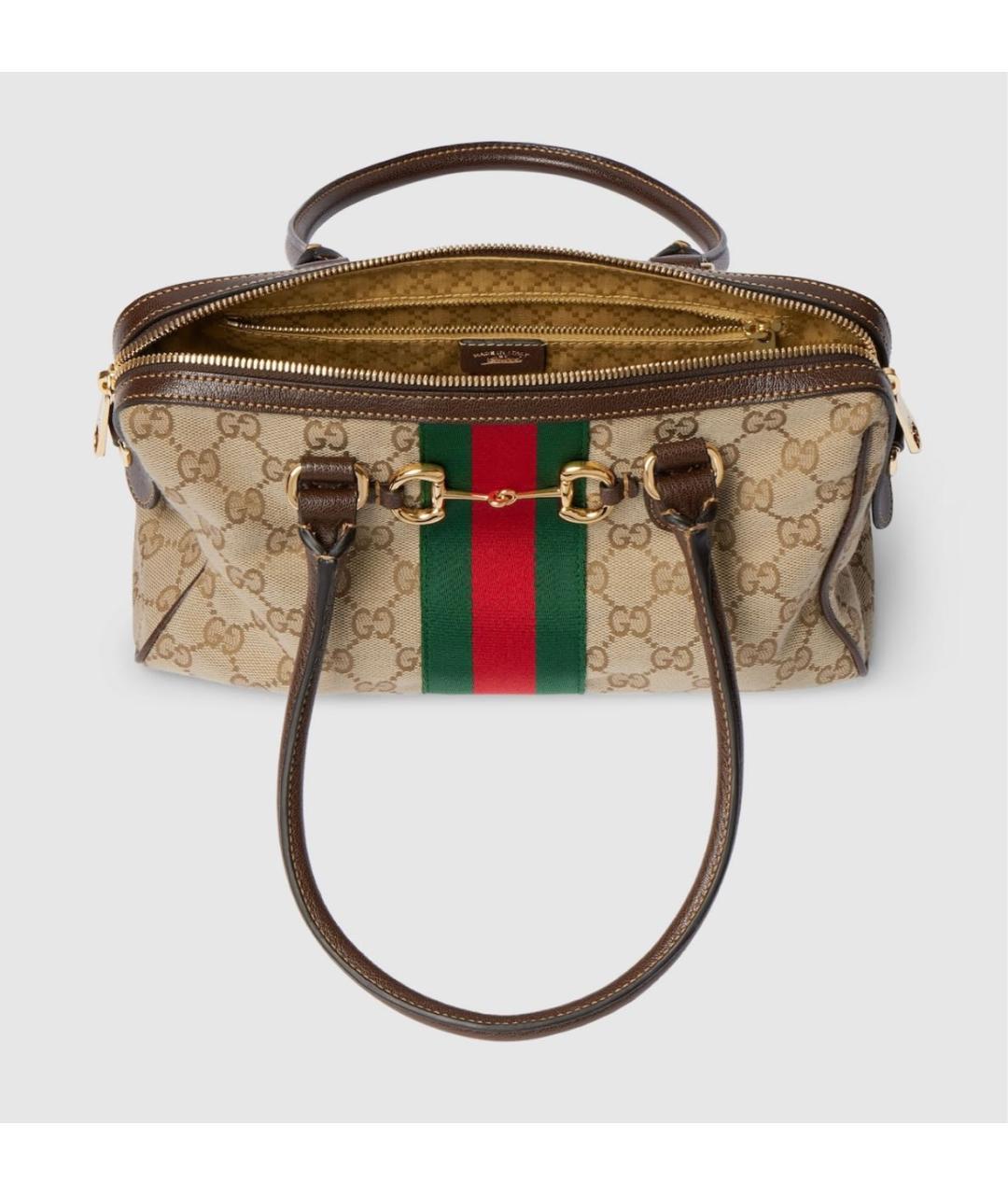 GUCCI Бежевая сумка с короткими ручками из канвы, фото 5