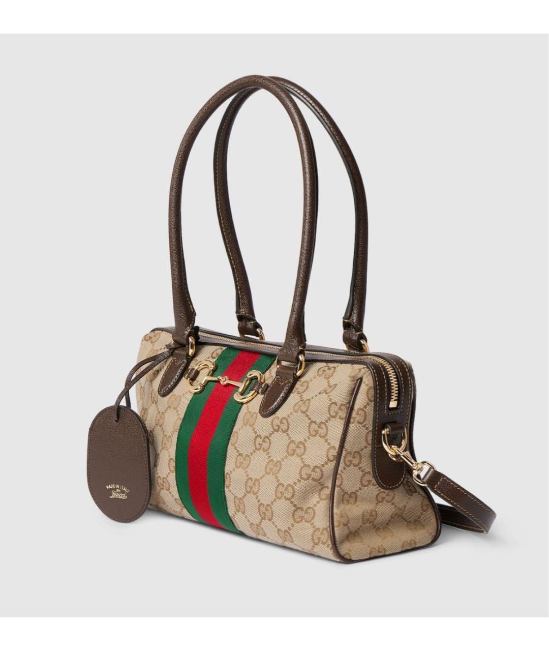 GUCCI Бежевая сумка с короткими ручками из канвы, фото 2