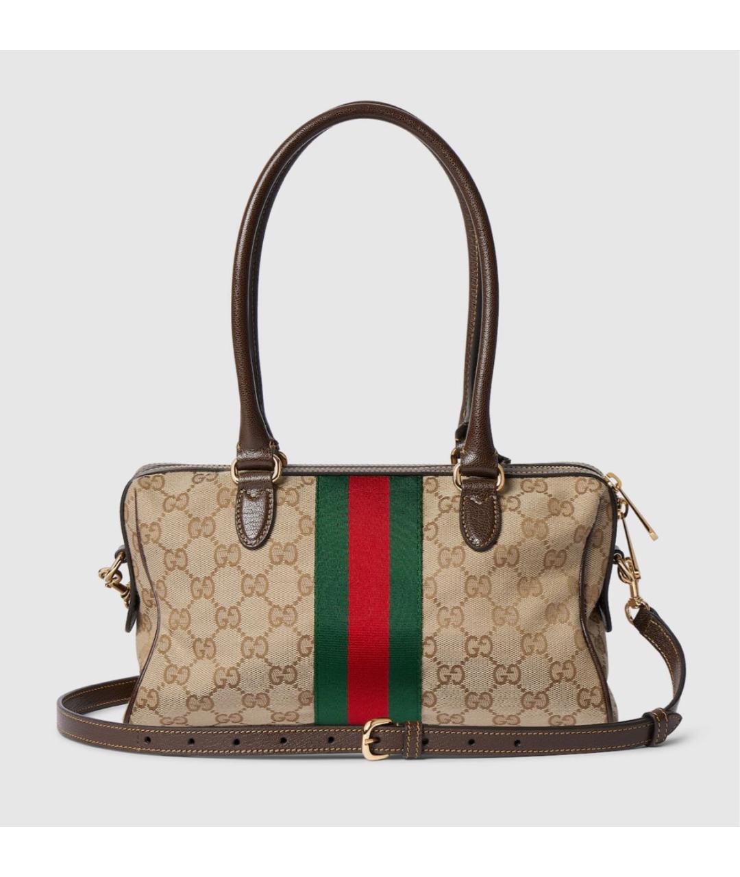 GUCCI Бежевая сумка с короткими ручками из канвы, фото 4