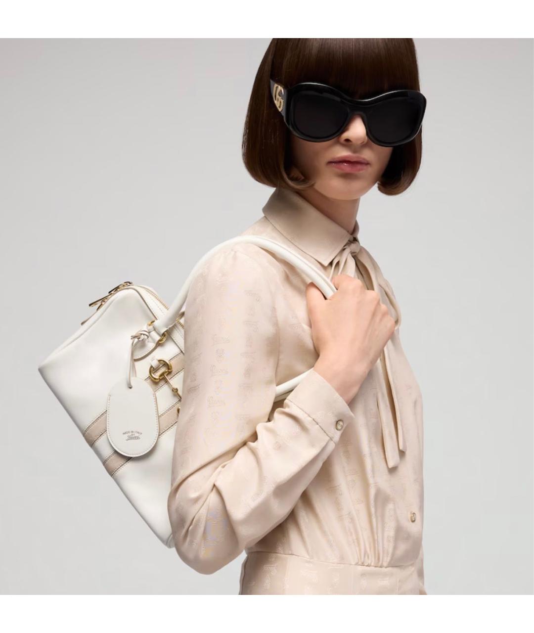 GUCCI Белая кожаная сумка с короткими ручками, фото 5