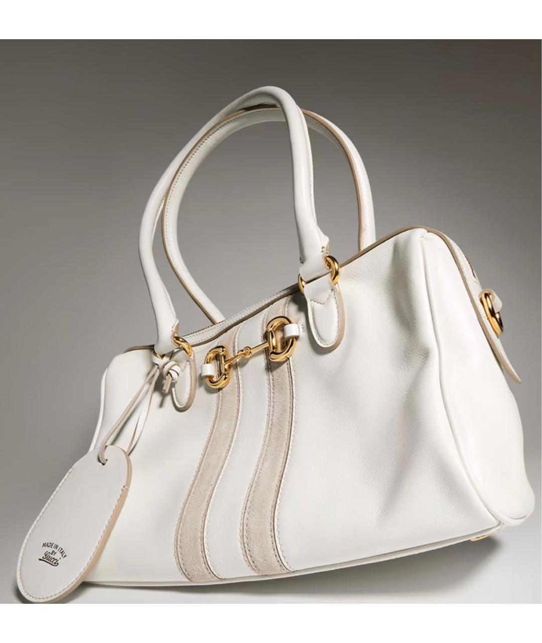 GUCCI Белая кожаная сумка с короткими ручками, фото 4