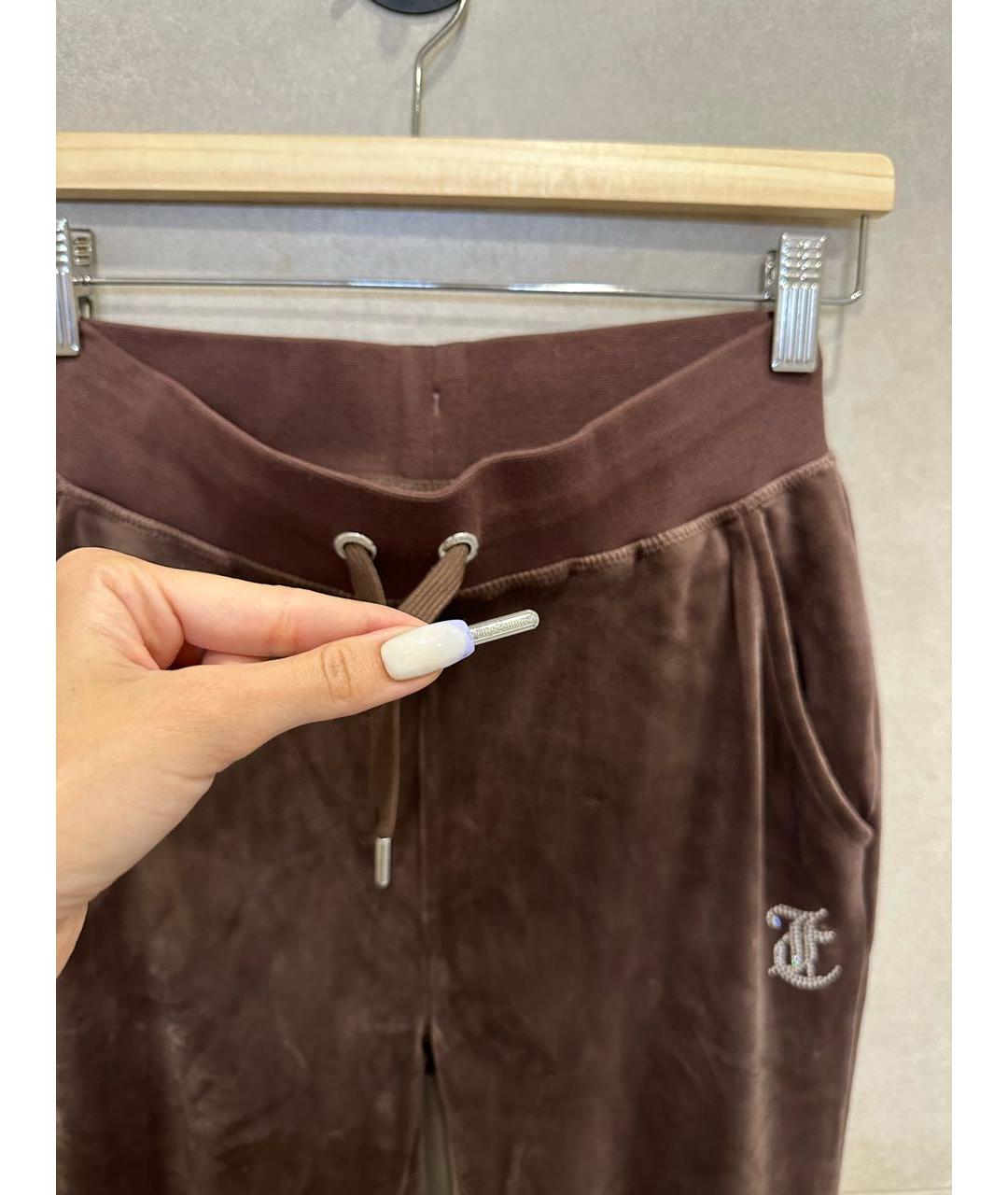 JUICY COUTURE Коричневые велюровые прямые брюки, фото 4